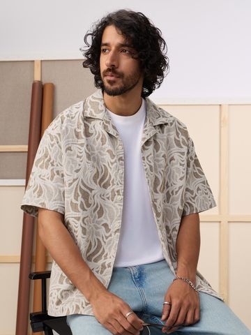 Buy Oversized Shirt: Abstract Ivory Men Oversized Shirts Online C76