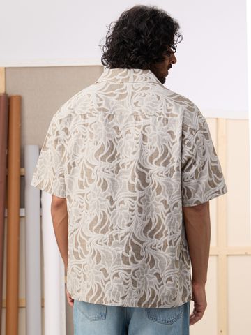 Buy Oversized Shirt: Abstract Ivory Men Oversized Shirts Online C76