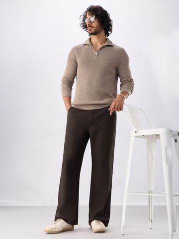 Buy Straight-Fit Pants: Choco Brown Men Pants Online F56