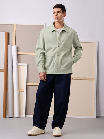 Buy Solids: Pale Blue Men Shacket Online C76