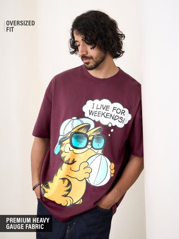 Buy Garfield: Live For Weekends Men Oversized T-Shirts Online OS23