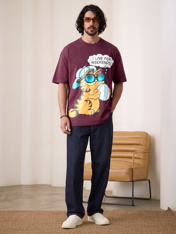 Buy Garfield: Live For Weekends Men Oversized T-Shirts Online OS23