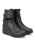 Womens Black Solid Ankle Boot With Buckle Strap | BT61 - view 1