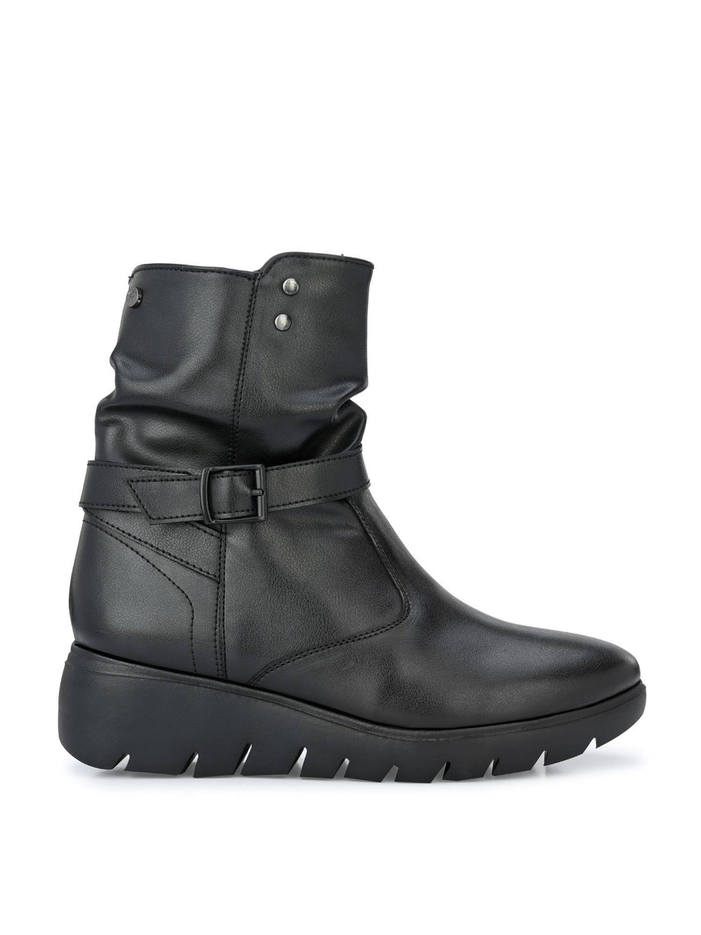 Womens Black Solid Ankle Boot With Buckle Strap | BT61 - view 2
