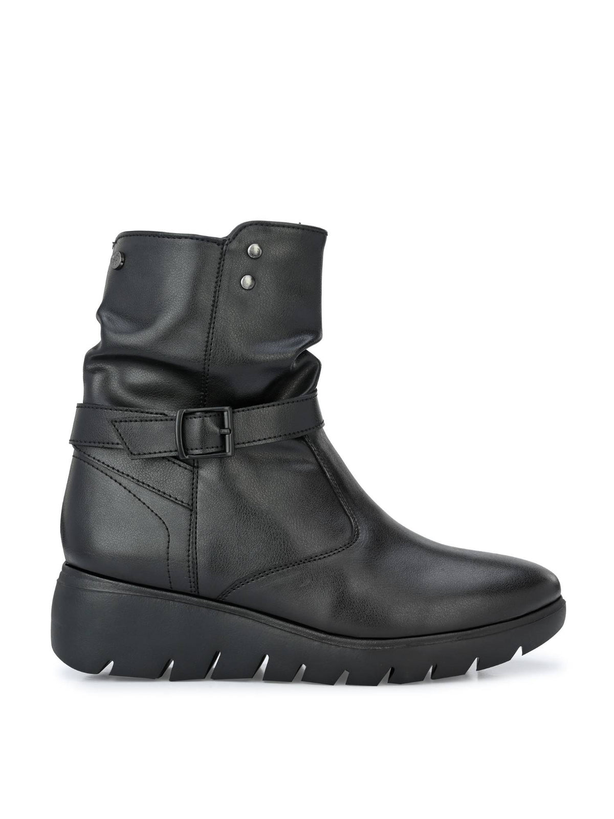 Womens Black Solid Ankle Boot With Buckle Strap | BT61 - view 2