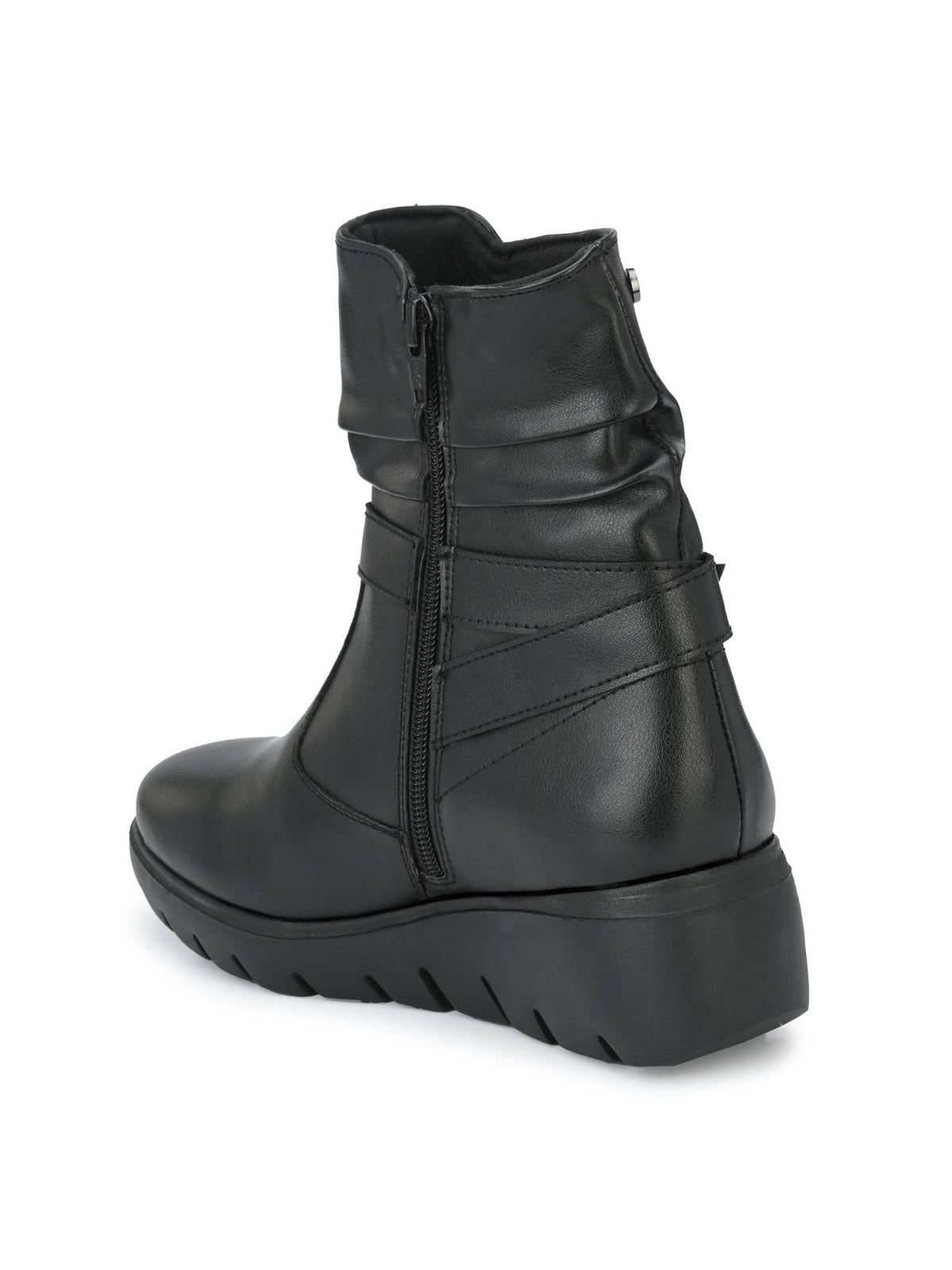 Womens Black Solid Ankle Boot With Buckle Strap | BT61 - view 3
