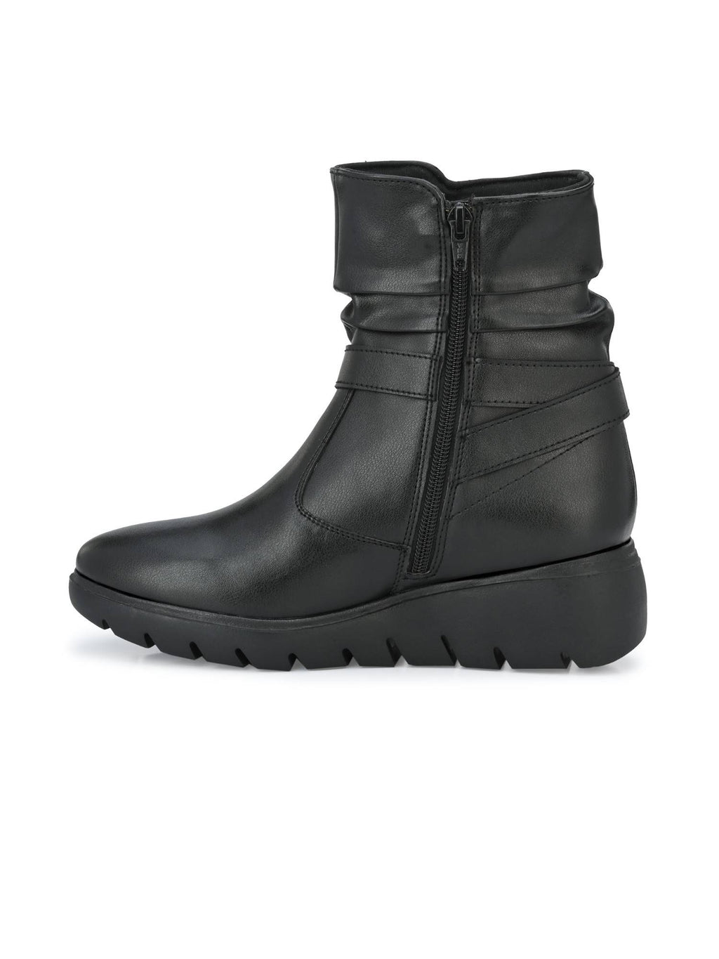 Womens Black Solid Ankle Boot With Buckle Strap | BT61 - view 4
