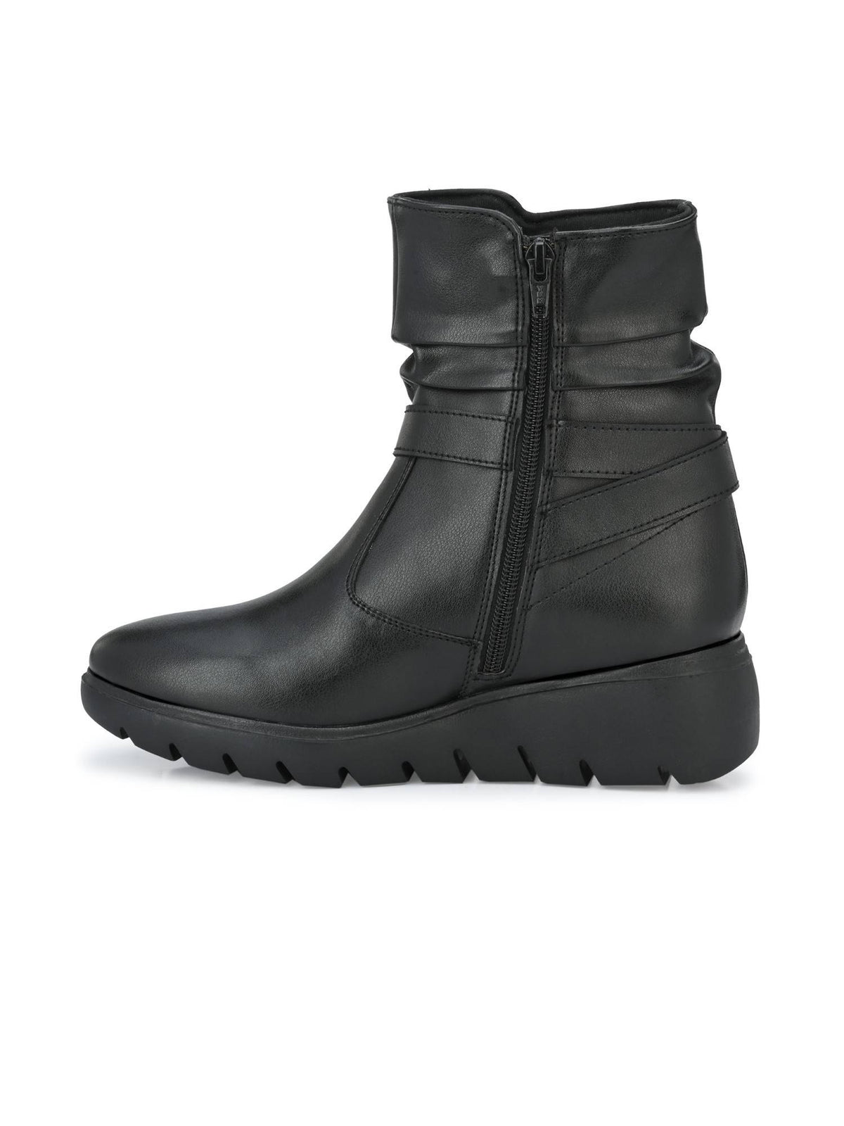 Womens Black Solid Ankle Boot With Buckle Strap | BT61 - view 4
