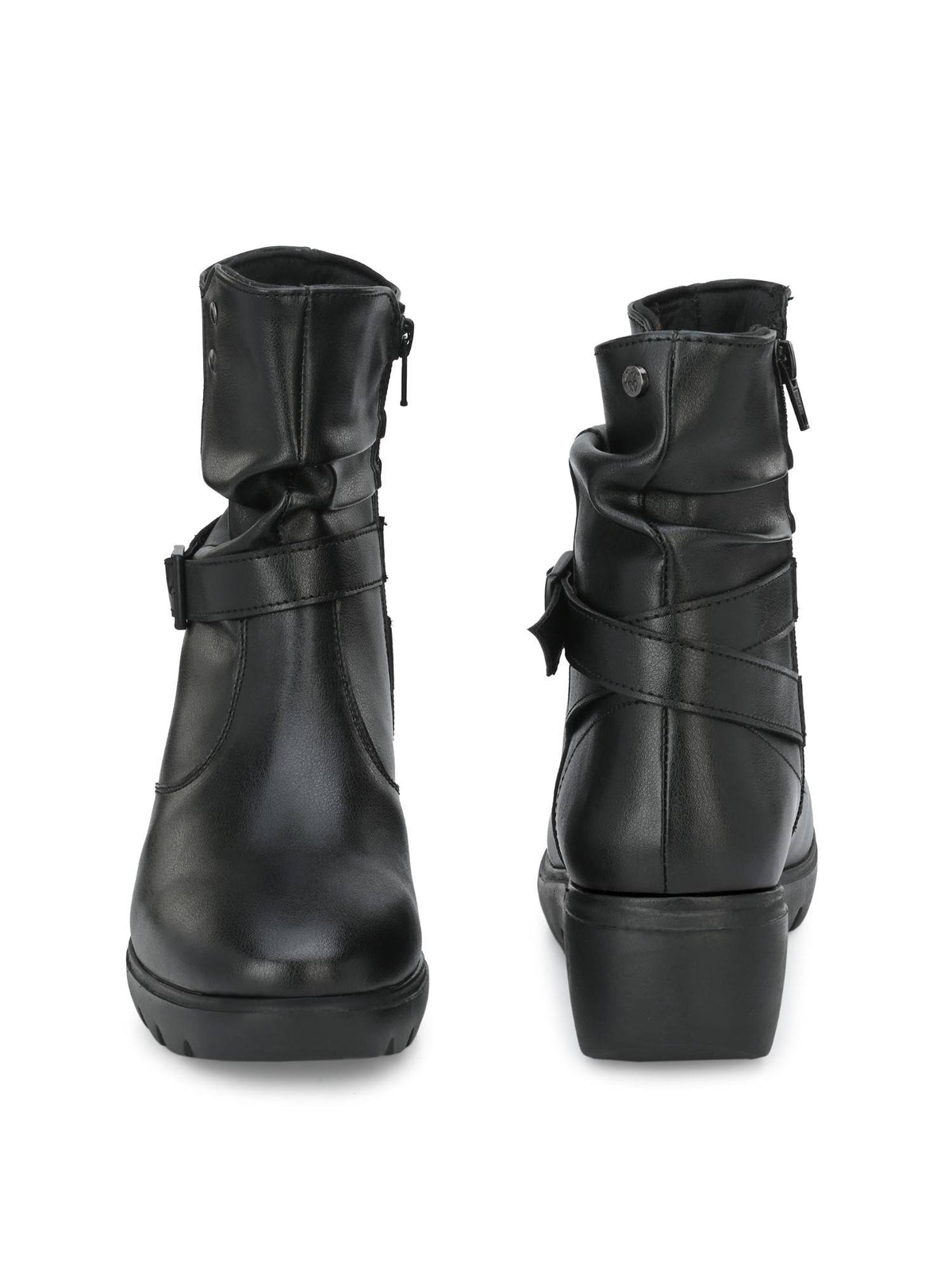 Womens Black Solid Ankle Boot With Buckle Strap | BT61 - view 5