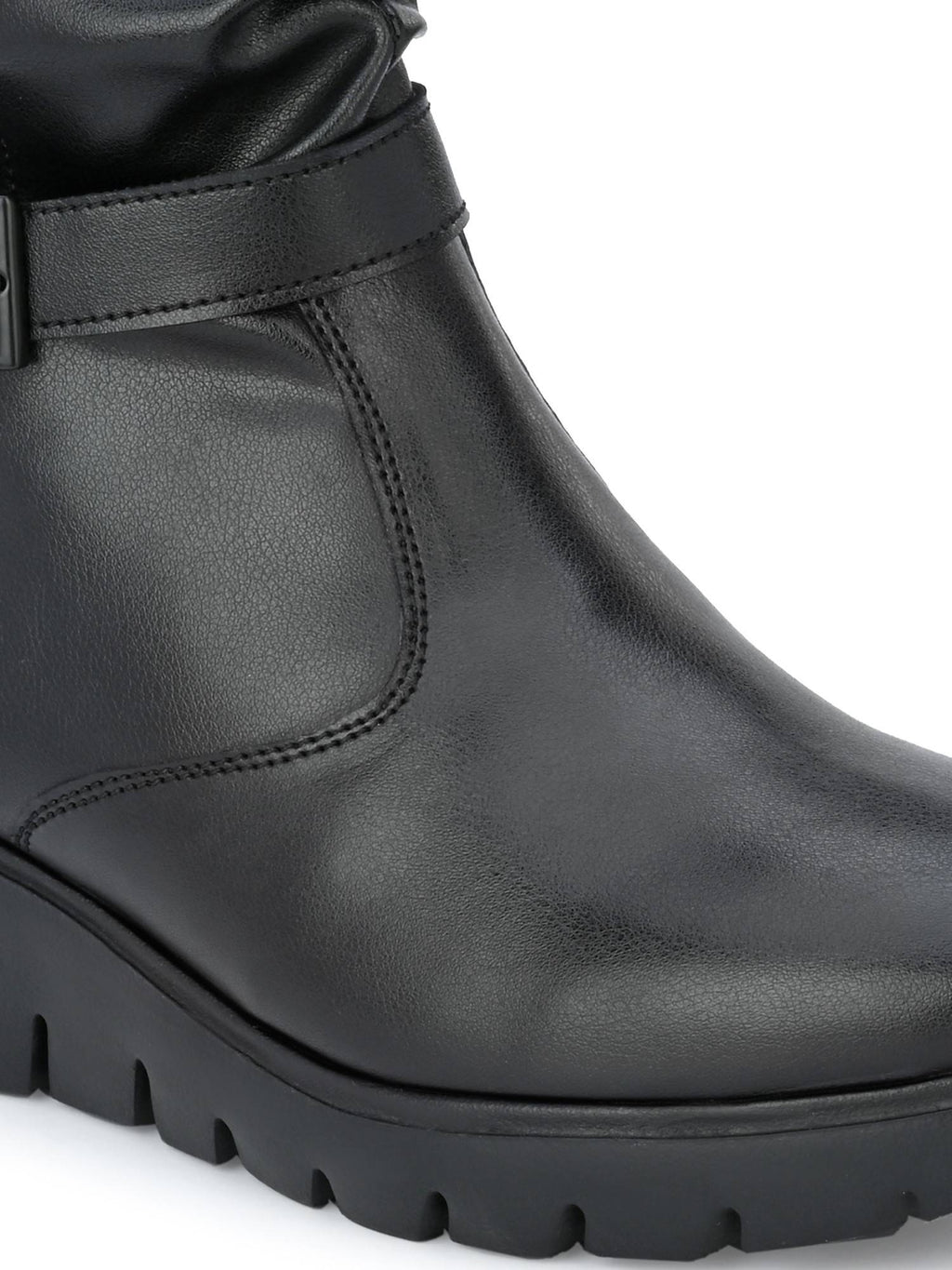 Womens Black Solid Ankle Boot With Buckle Strap | BT61 - view 7