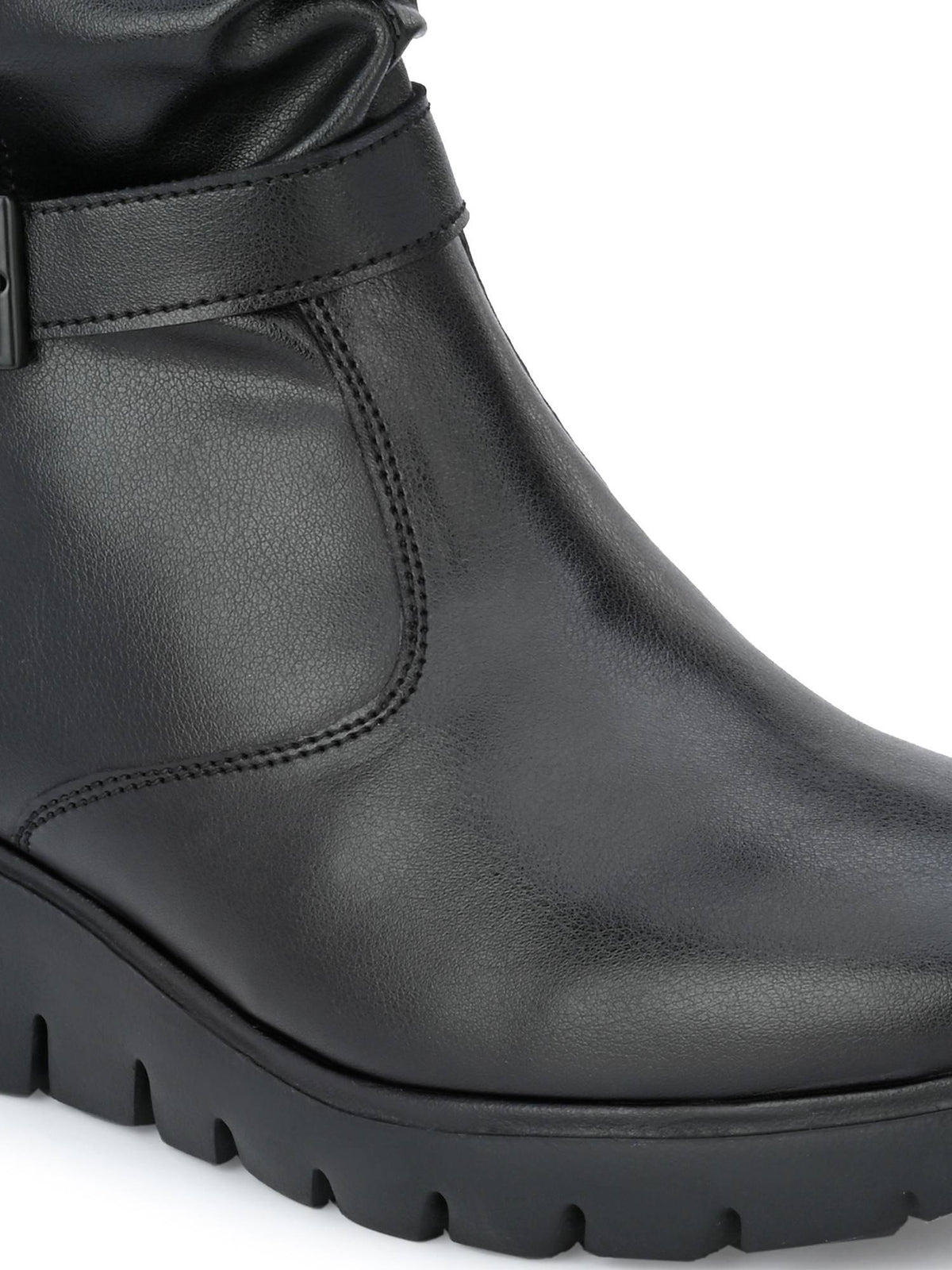 Womens Black Solid Ankle Boot With Buckle Strap | BT61 - view 7