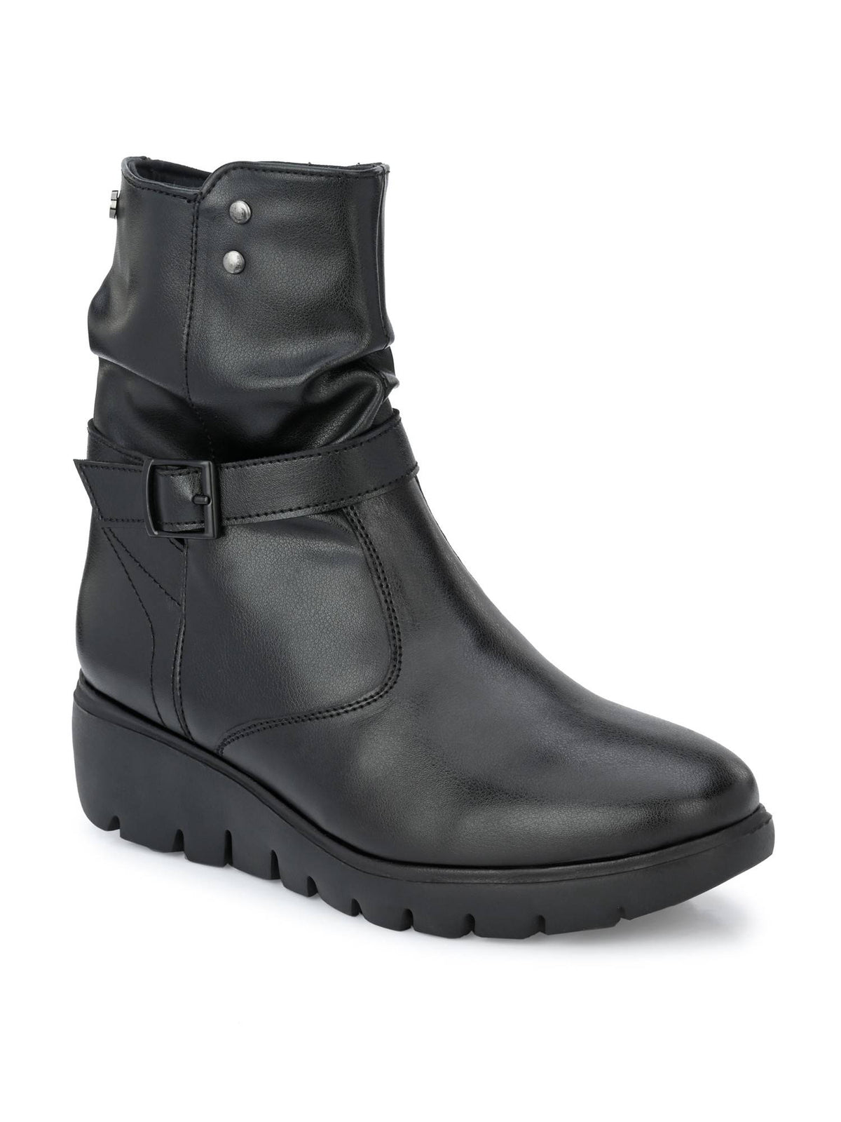 Womens Black Solid Ankle Boot With Buckle Strap | BT61 - view 8