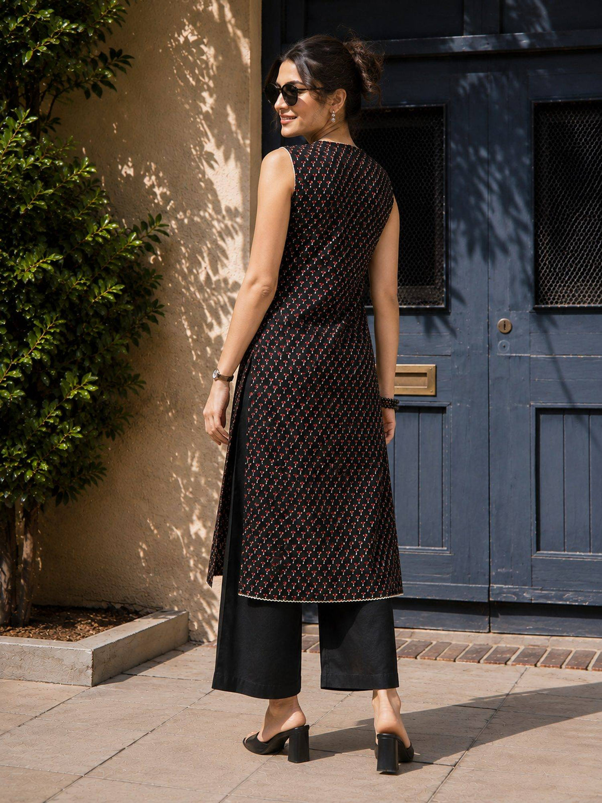 Women'S Cotton Printed Black Kurta | U3S - view 2