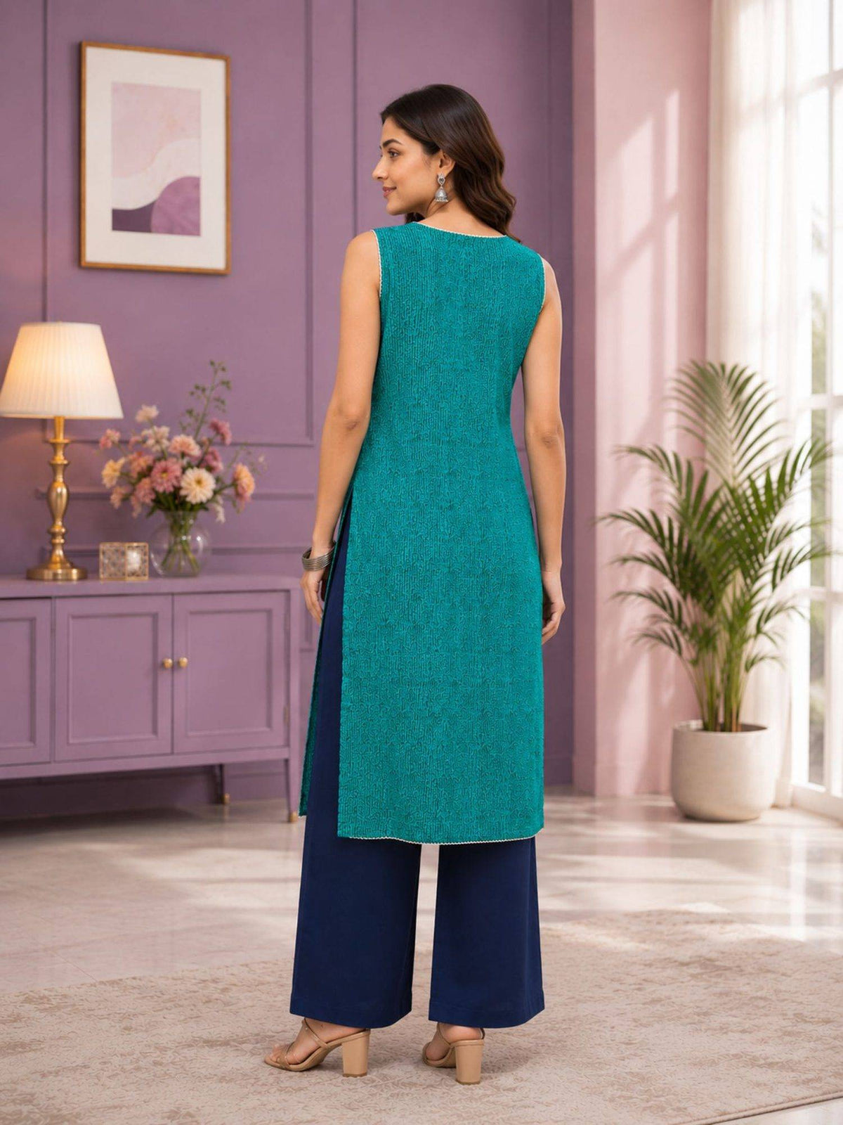 Women'S Cotton Printed Blue Kurta | FY93 - view 2