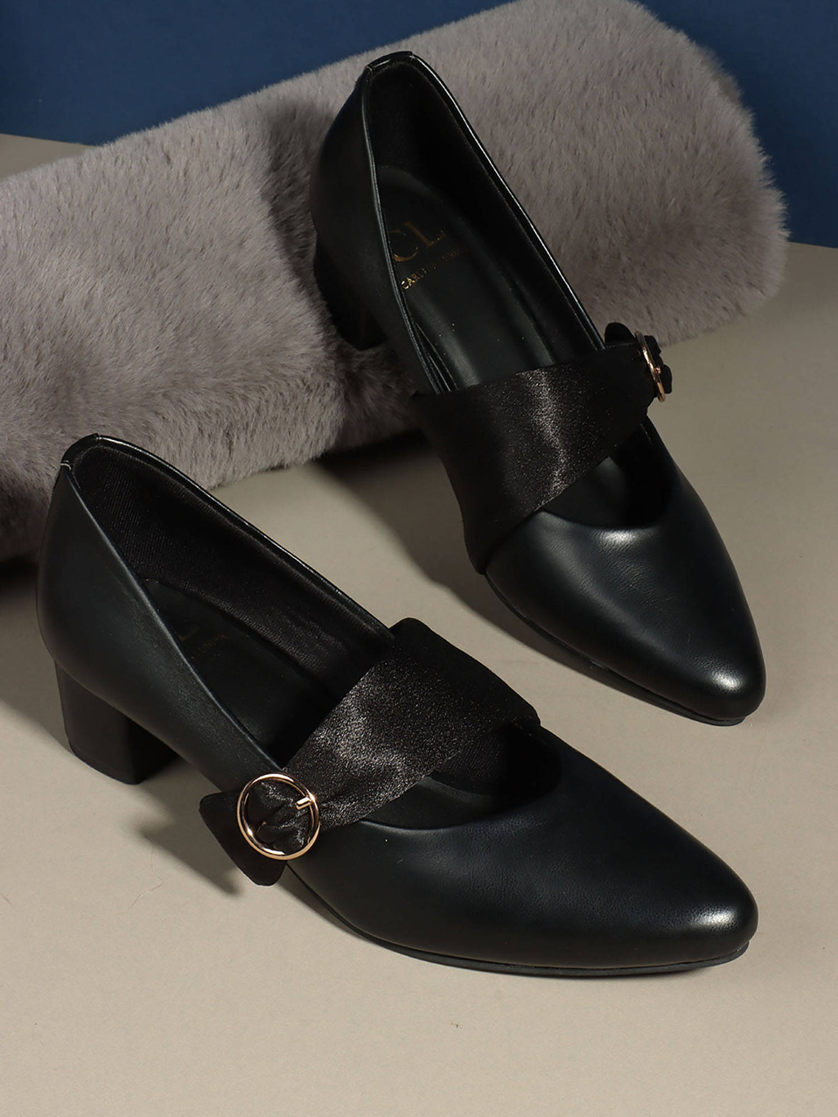 Cream Solid Closed Back Block Pumps | H78 - view 19