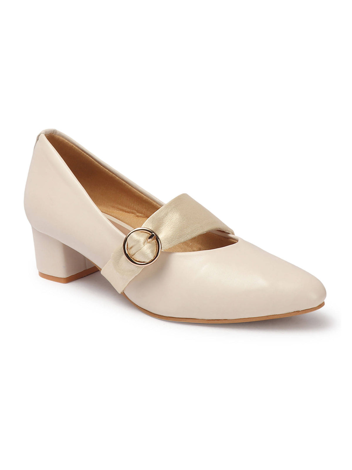 Cream Solid Closed Back Block Pumps | H78 - view 4