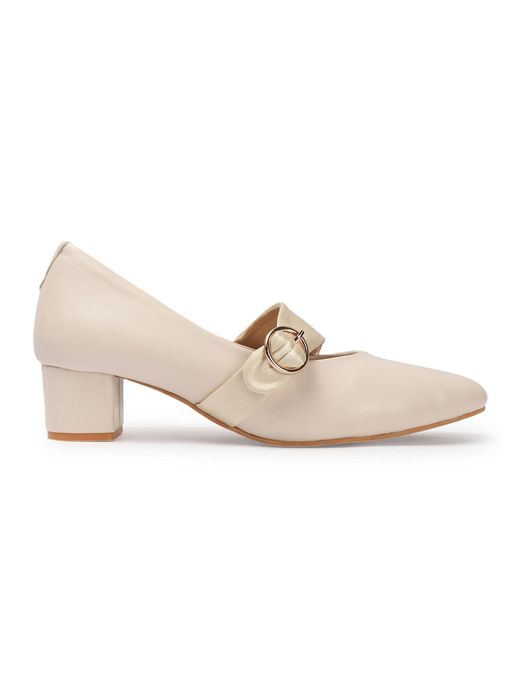 Cream Solid Closed Back Block Pumps | H78 - view 5
