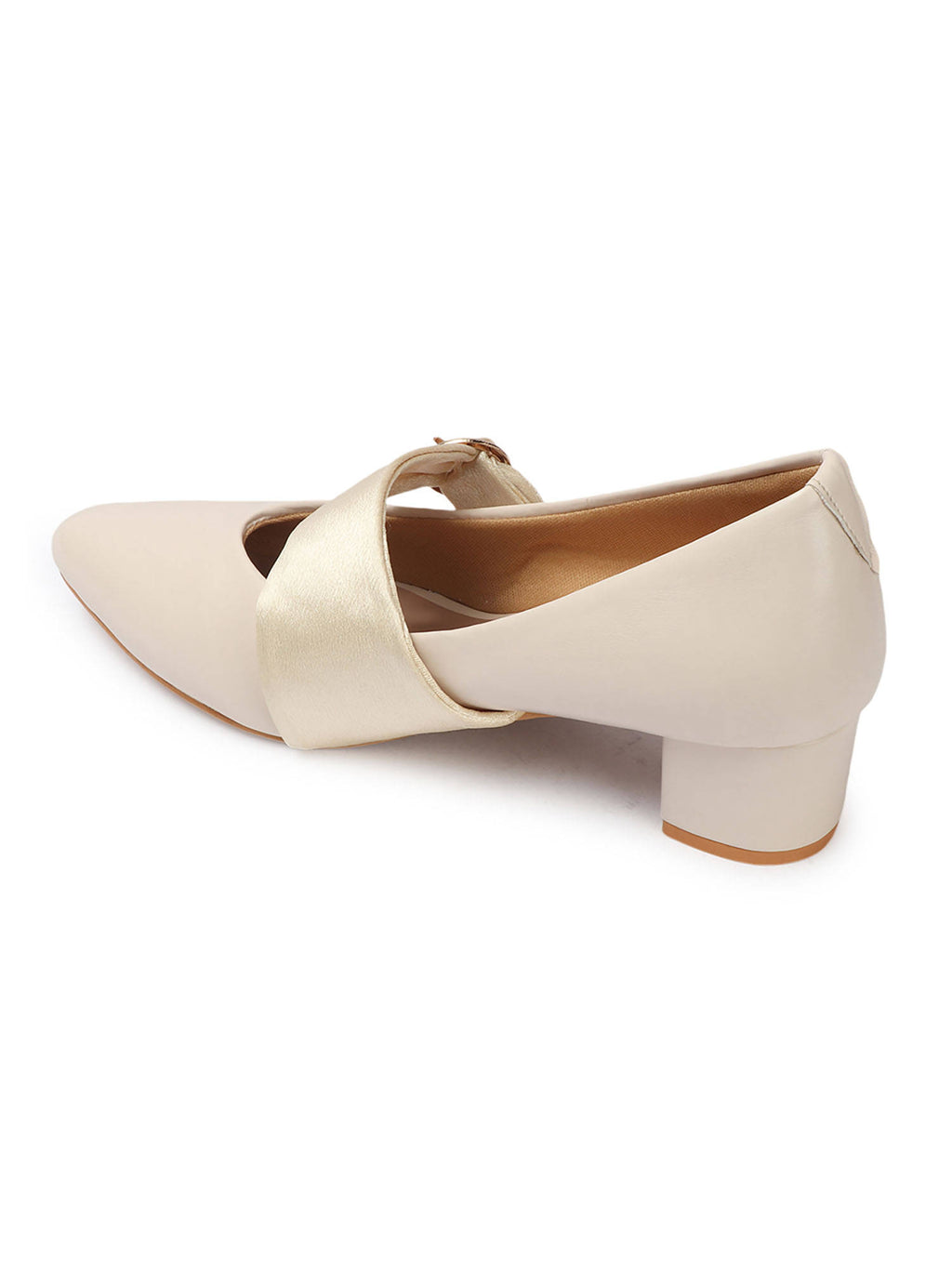 Cream Solid Closed Back Block Pumps | H78 - view 6