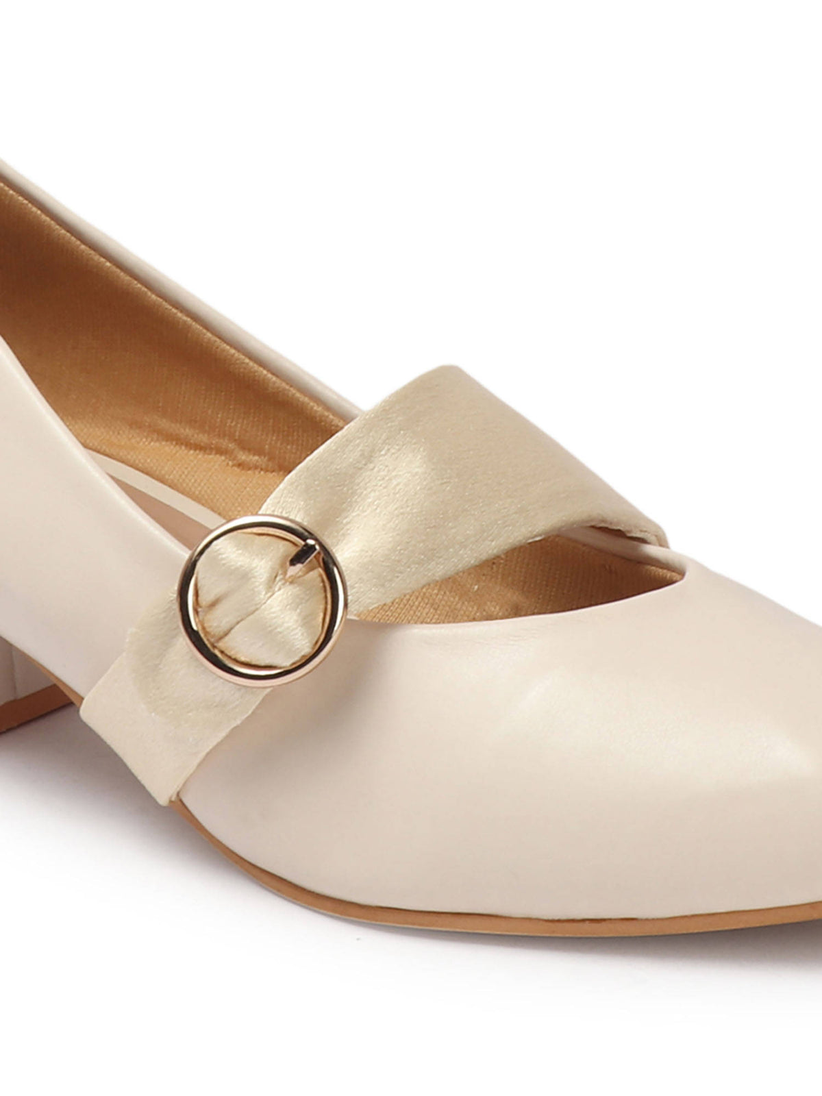 Cream Solid Closed Back Block Pumps | H78 - view 7
