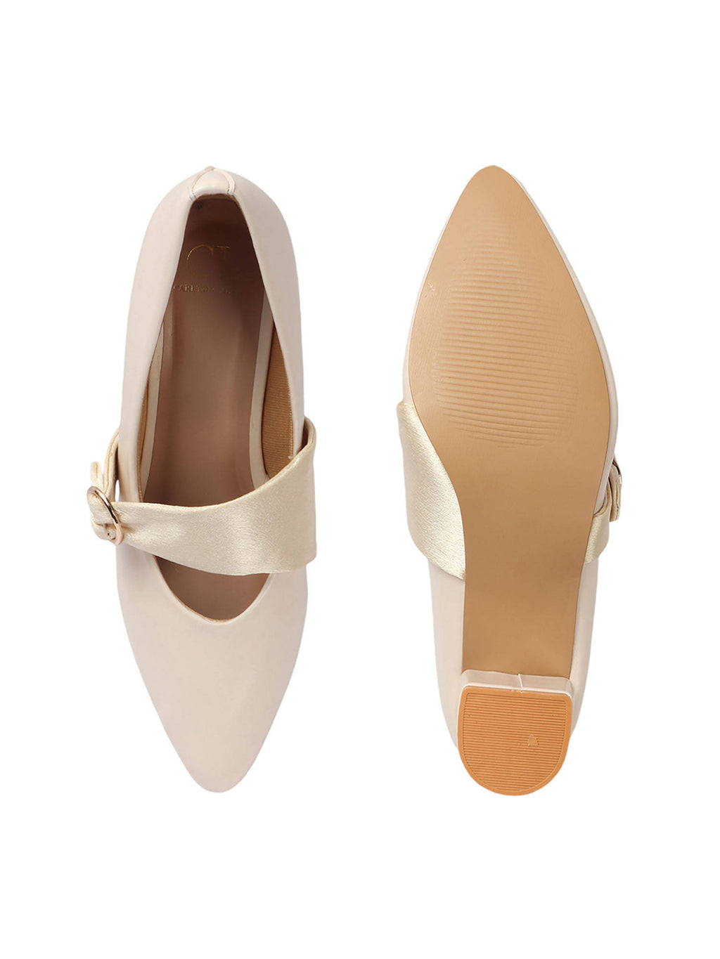 Cream Solid Closed Back Block Pumps | H78 - view 8