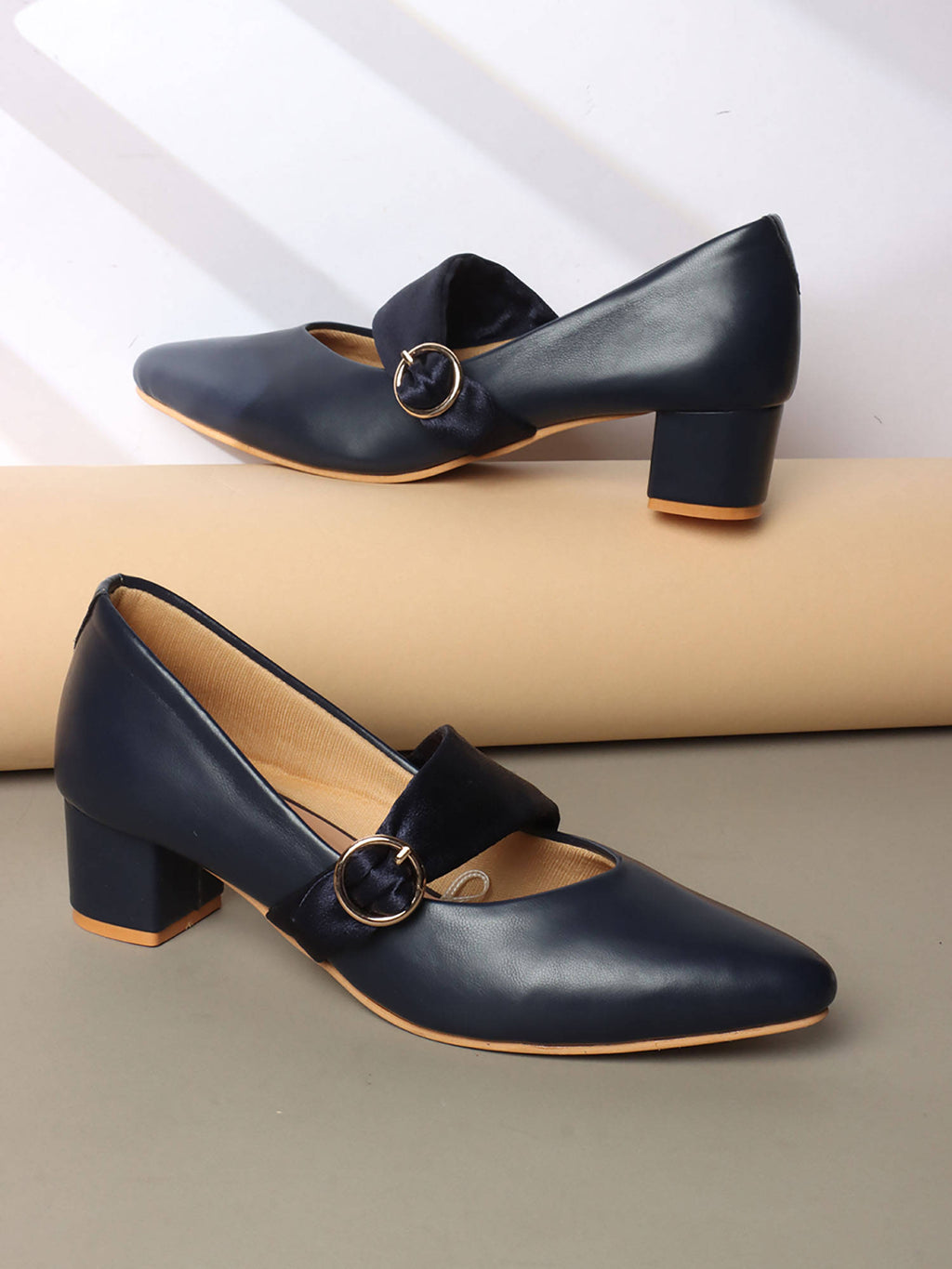 Cream Solid Closed Back Block Pumps | H78 - view 11