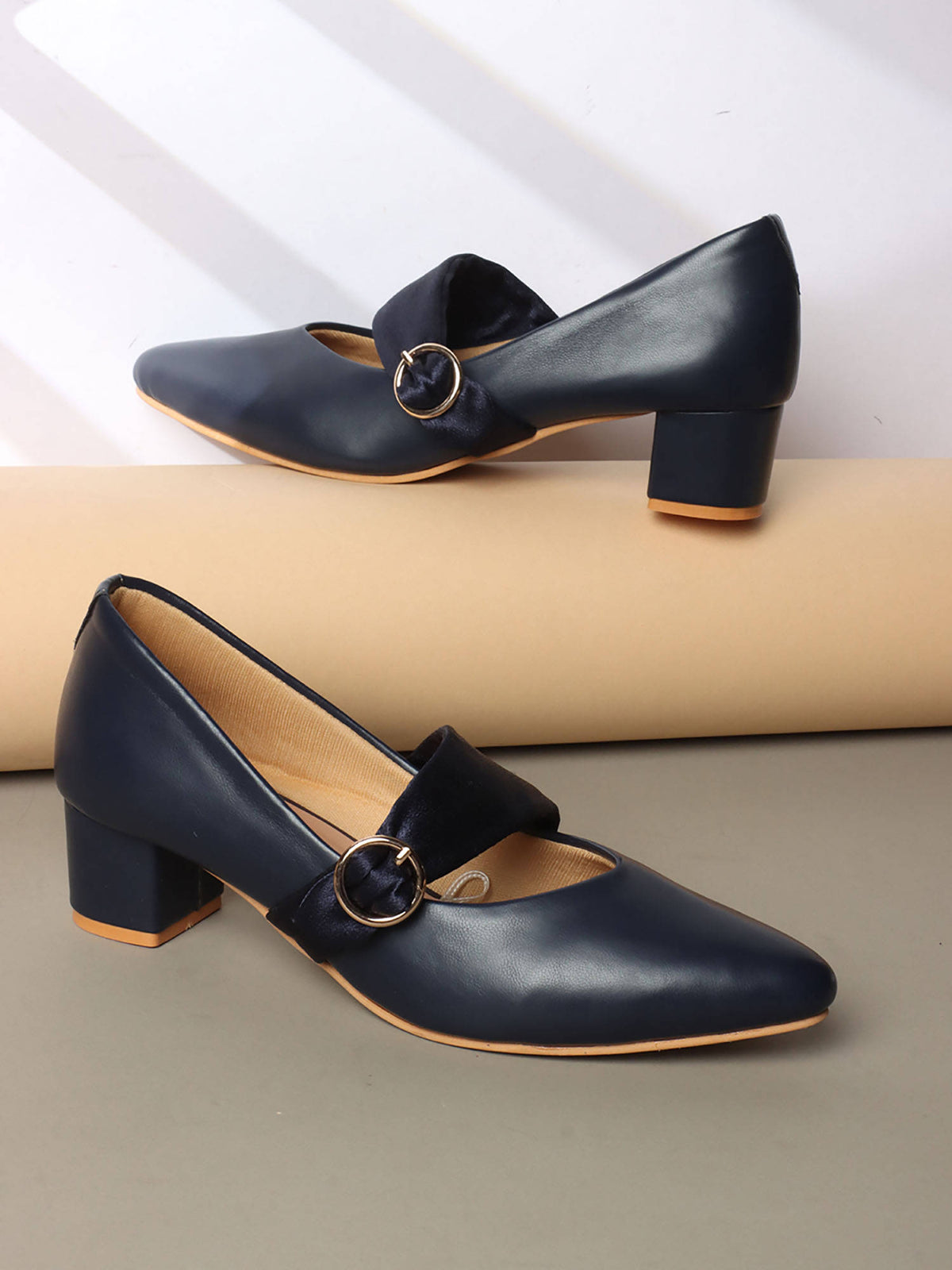 Cream Solid Closed Back Block Pumps | H78 - view 11