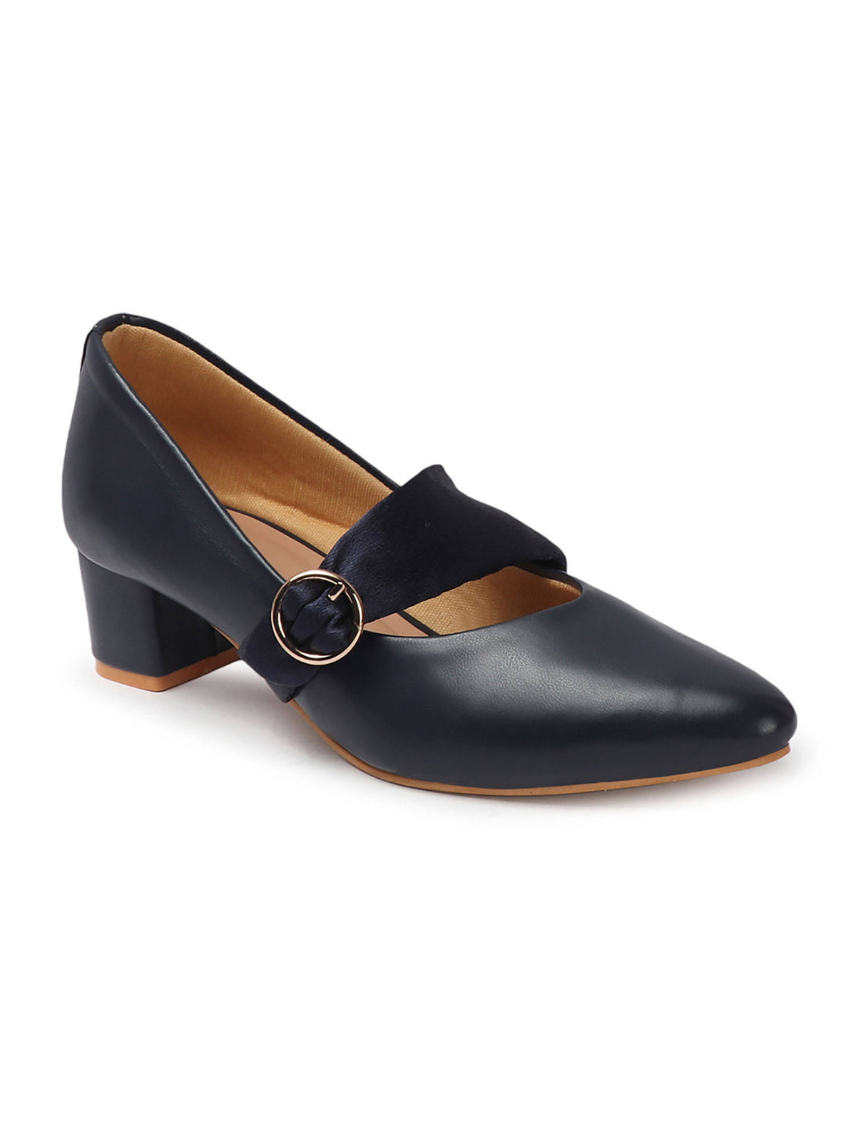 Cream Solid Closed Back Block Pumps | H78 - view 12