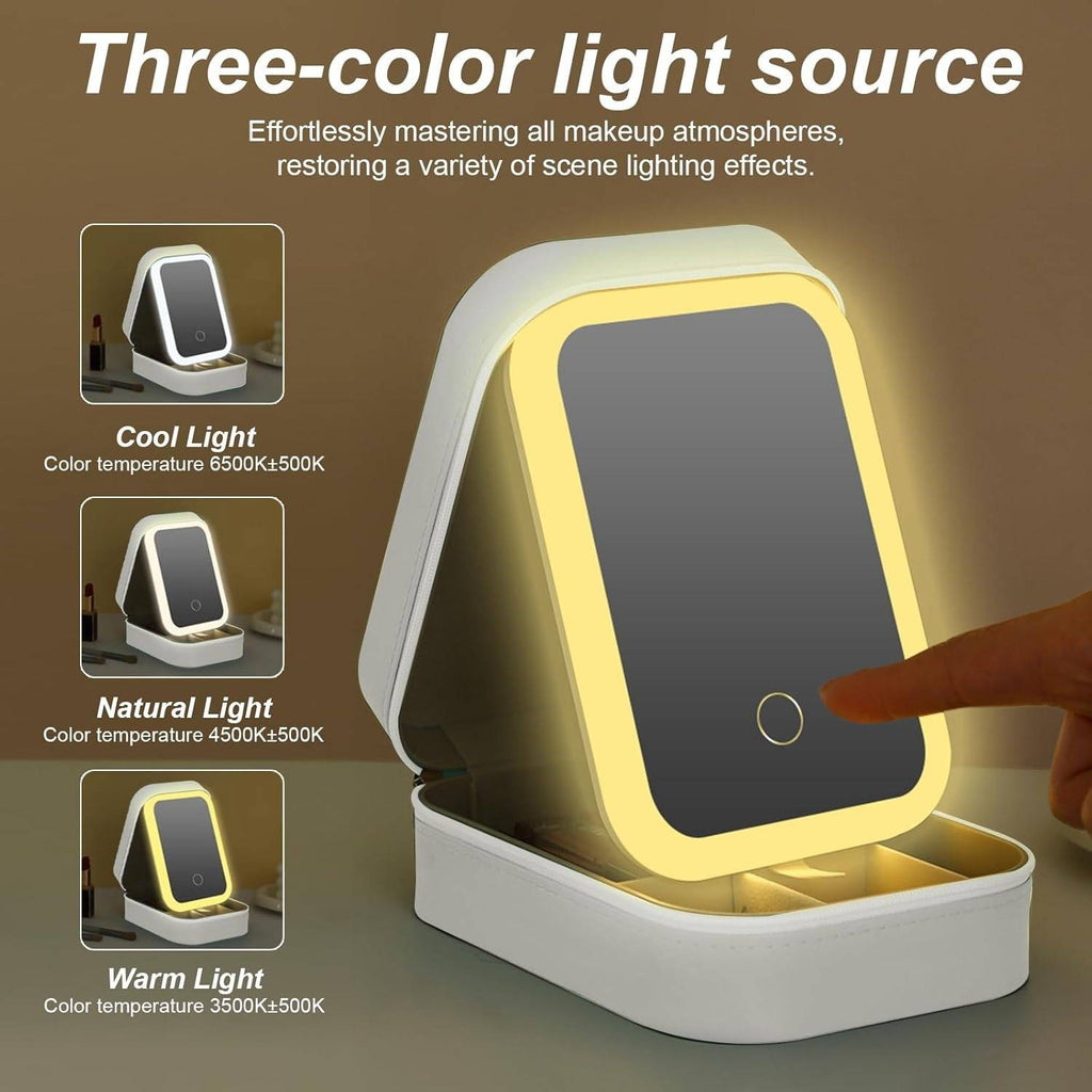 Small Travel Led Makeup Mirror Case With 3 Adjustable Color Light | C83 - view 3