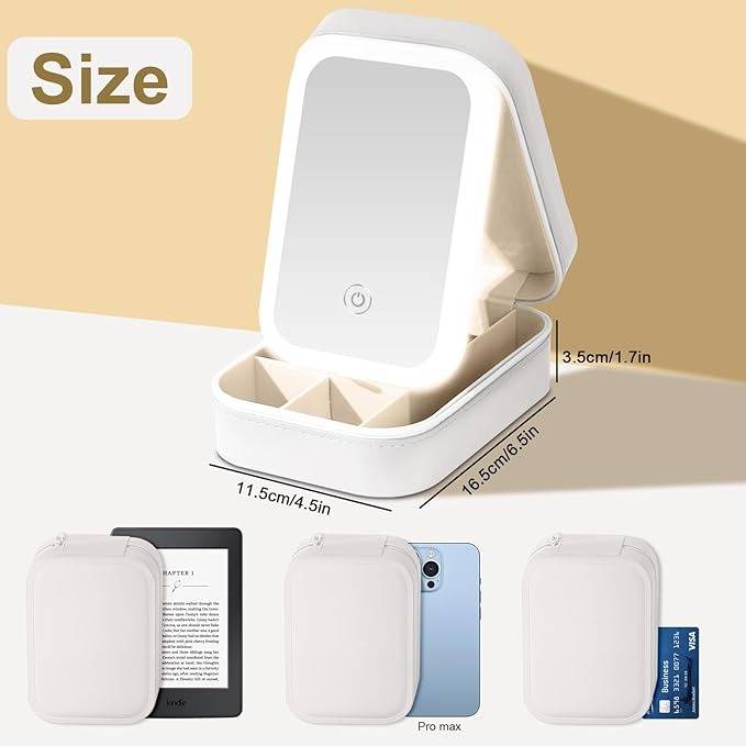 Small Travel Led Makeup Mirror Case With 3 Adjustable Color Light | C83 - view 5
