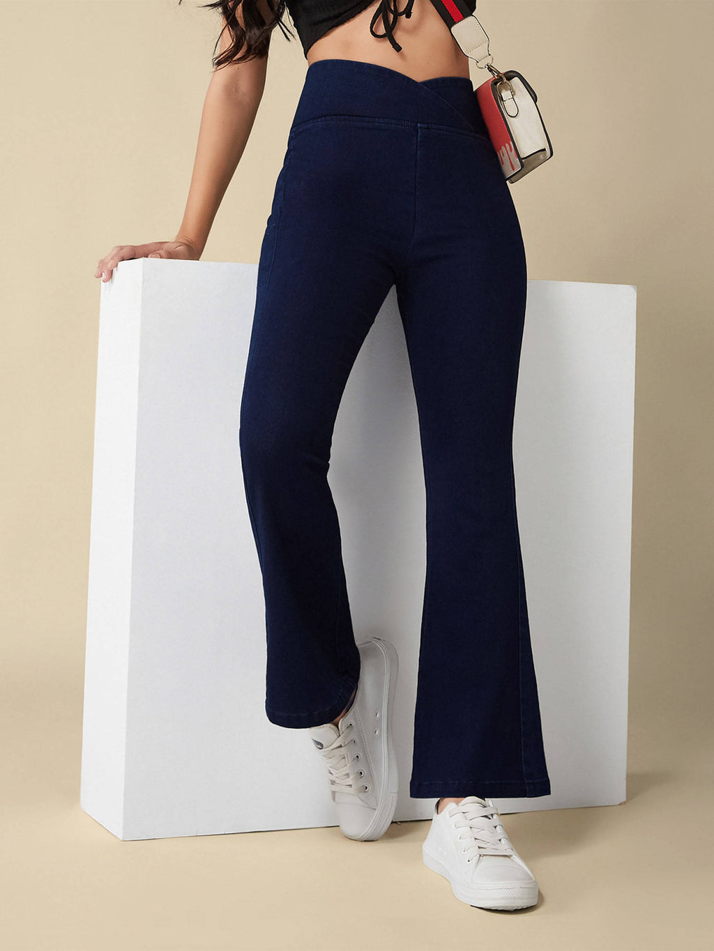 Women's Blue Regular-Length Stretchable Denim Pull Up Bootcut Jeans | BT10 - view 1