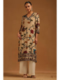 Beige Floral V-Neck Kurta | KDG - view 1
