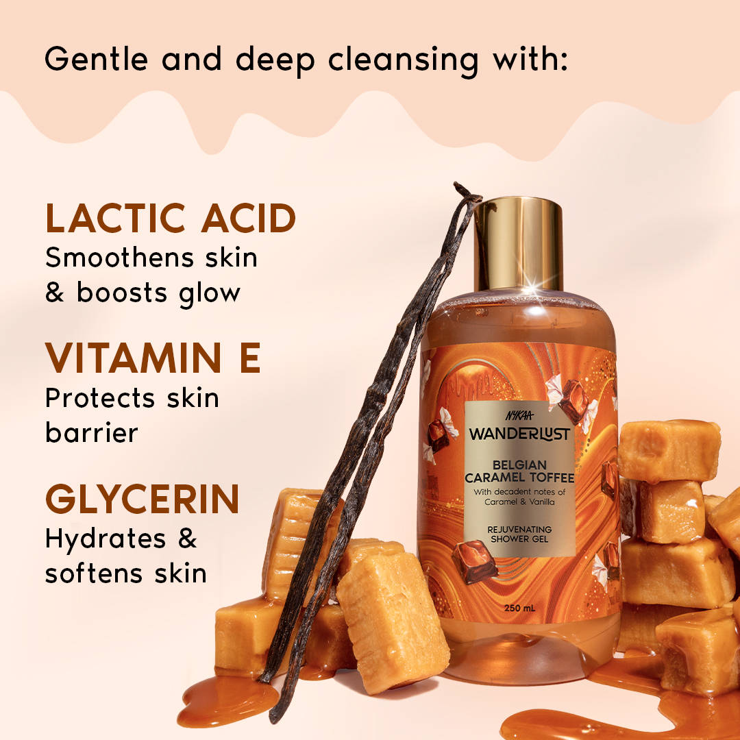 Nykaa Wanderlust Body Wash - Belgian Caramel Toffee Perfume | Brightening Lactic Acid Shower Gel | B20 - view 4