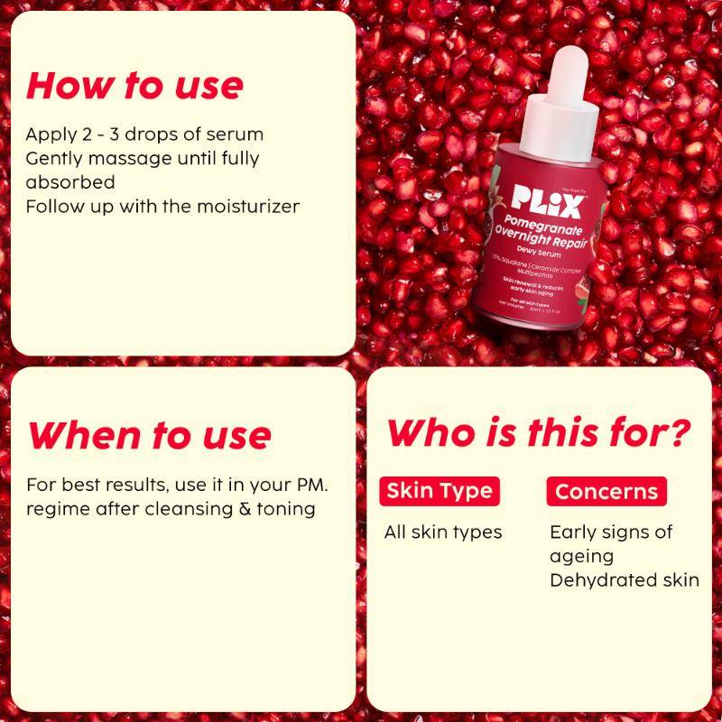 Pomegranate Overnight Repair Dewy Serum for Ageless Glow With Ceramides Reduce Fine Lines | PL1 - view 5