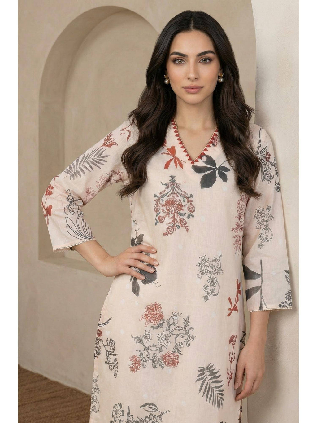Cream Chiffon Floral Printed Kurta | FY93 - view 2