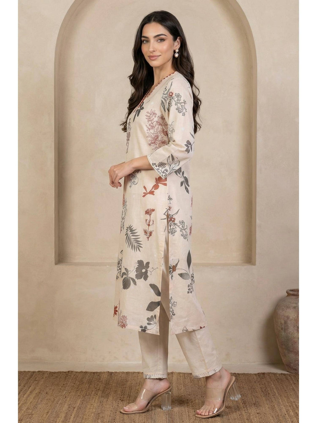 Cream Chiffon Floral Printed Kurta | FY93 - view 3