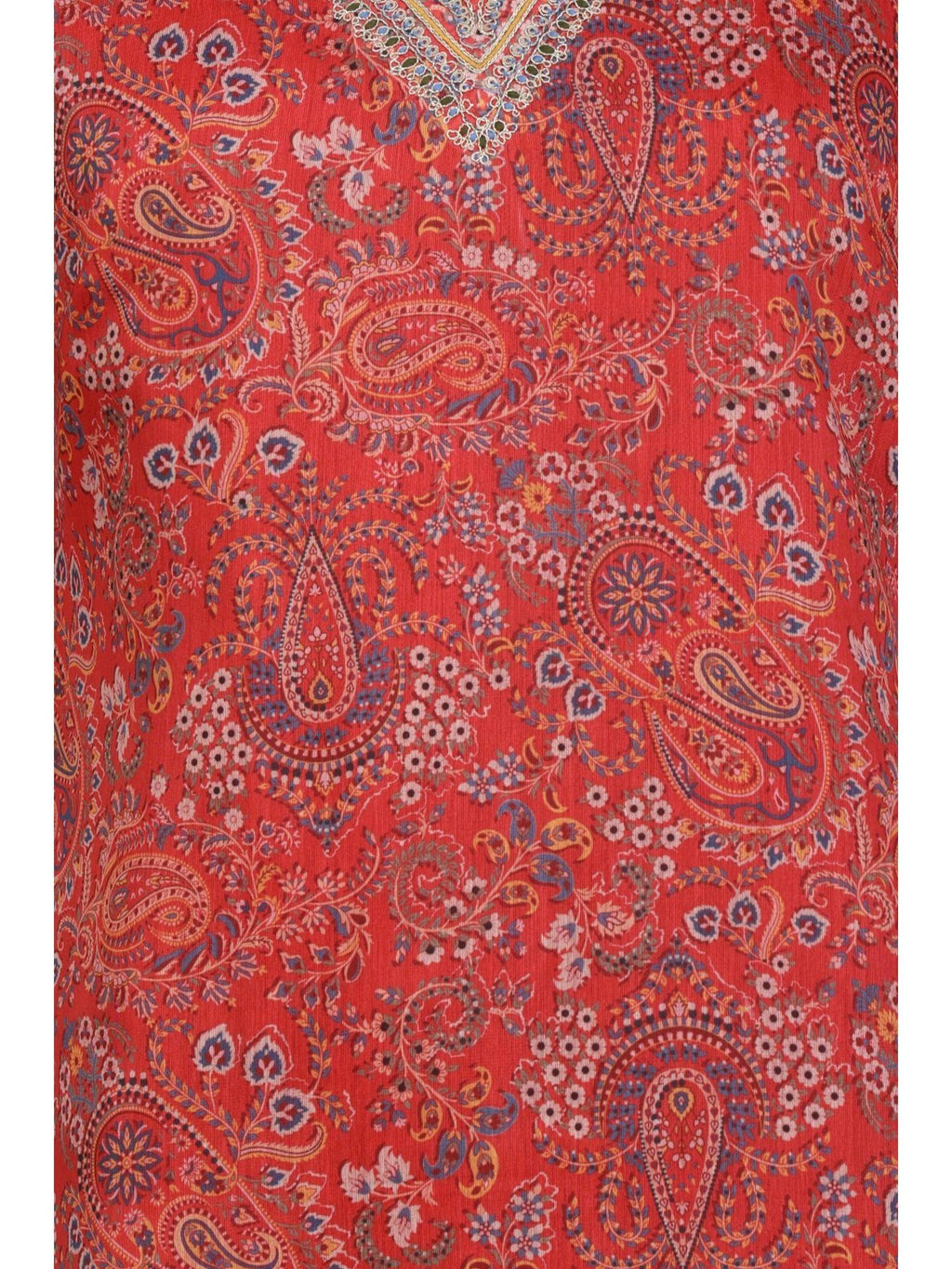 Red Chiffon Paisley Printed Kurta | U3S - view 2