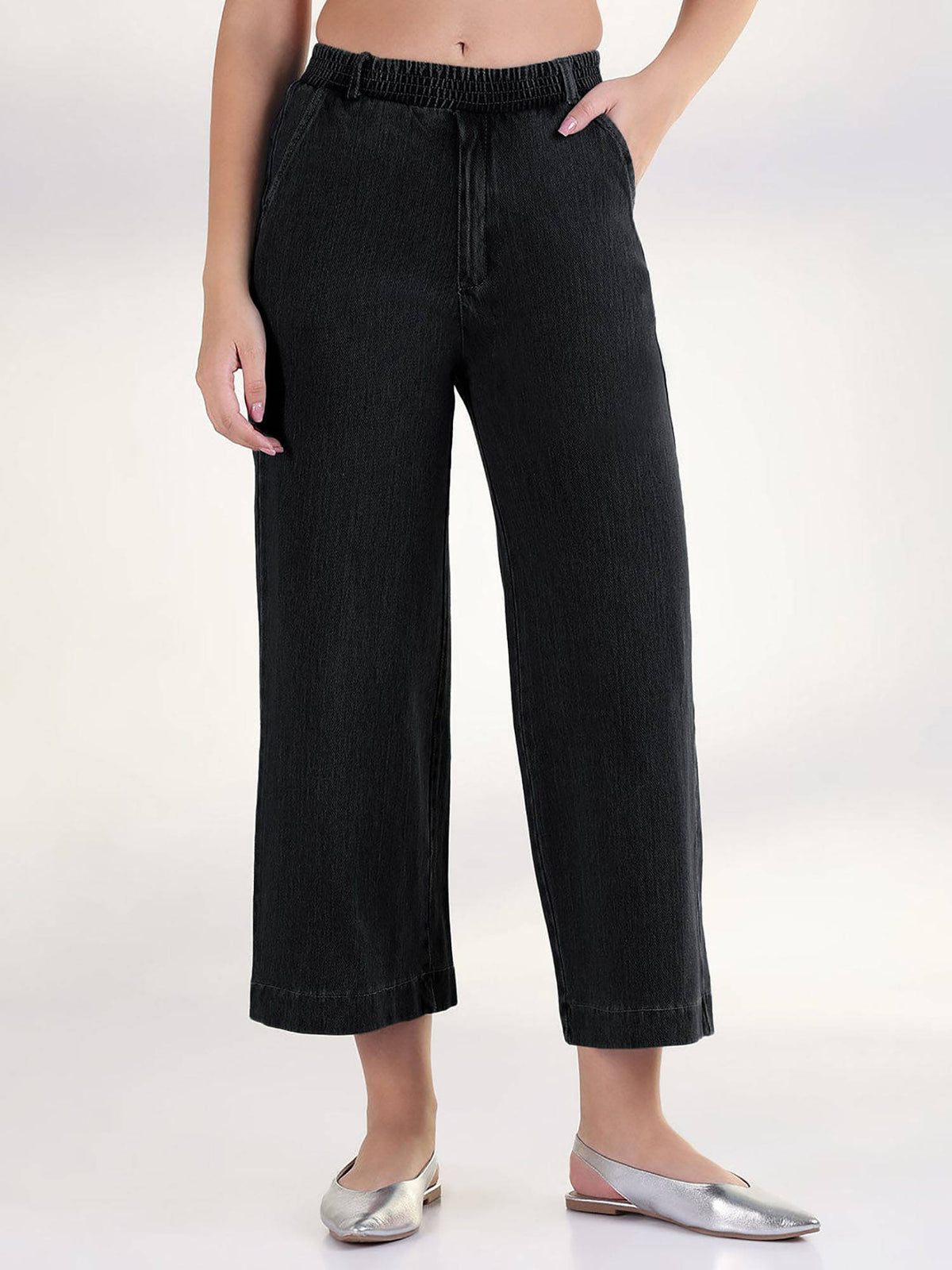 Women's Navy Blue Relaxed Fit Cropped Jeans | RF89 - view 7