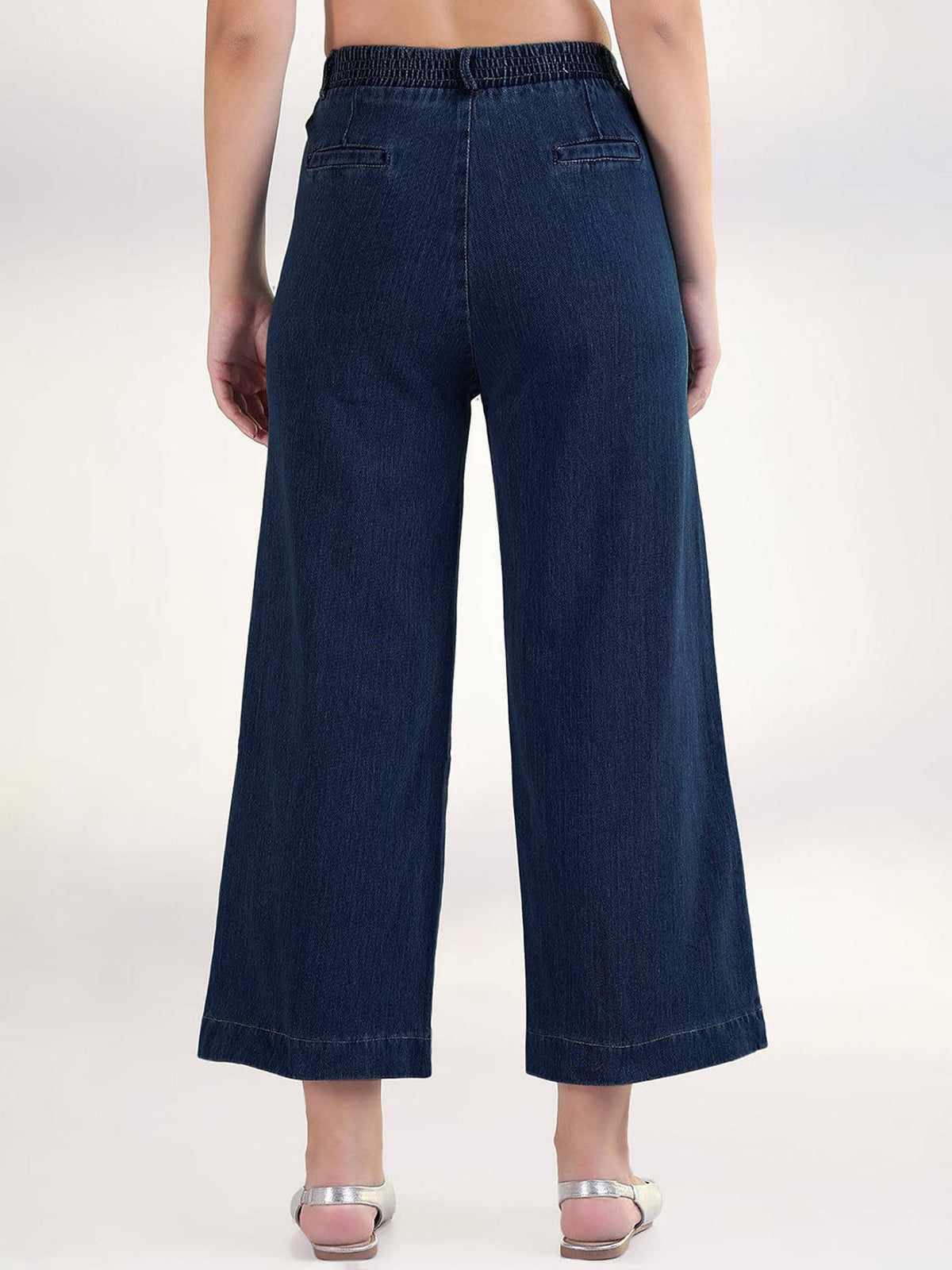 Women's Navy Blue Relaxed Fit Cropped Jeans | RF89 - view 4