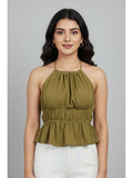 Women Olive Polyester Solid Top | HT67 - view 1