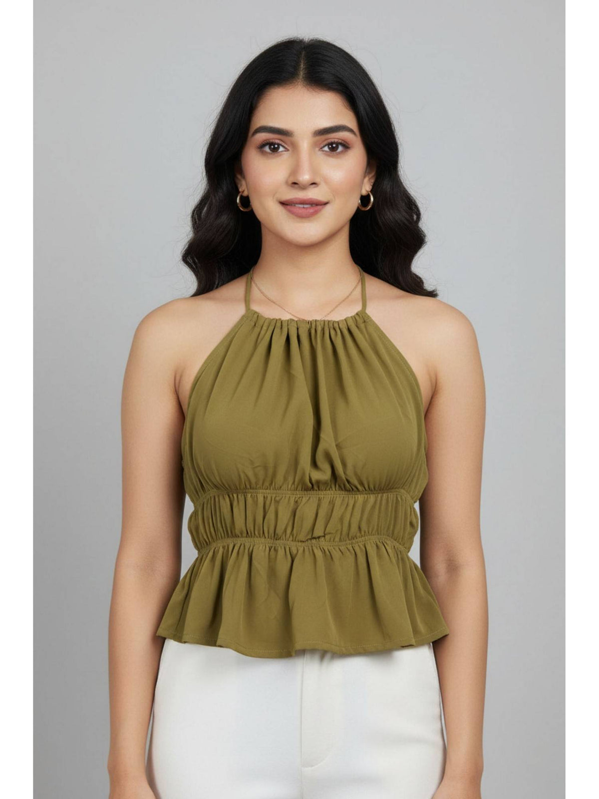 Women Olive Polyester Solid Top | HT67 - view 1