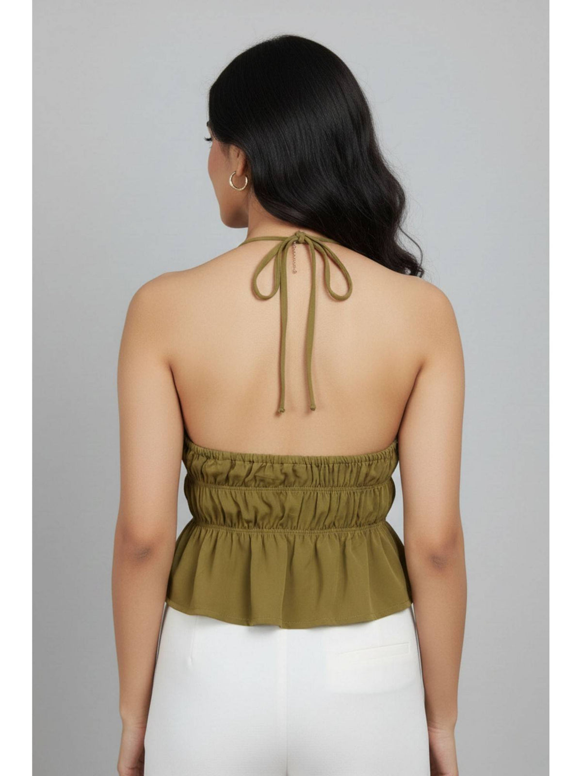 Women Olive Polyester Solid Top | HT67 - view 3