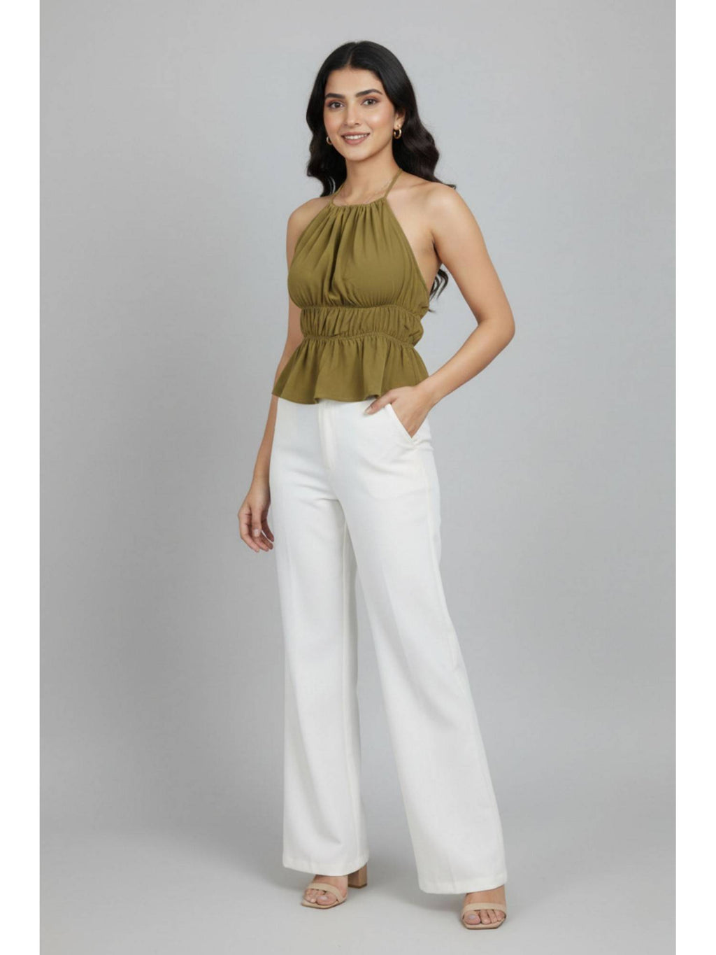 Women Olive Polyester Solid Top | HT67 - view 5