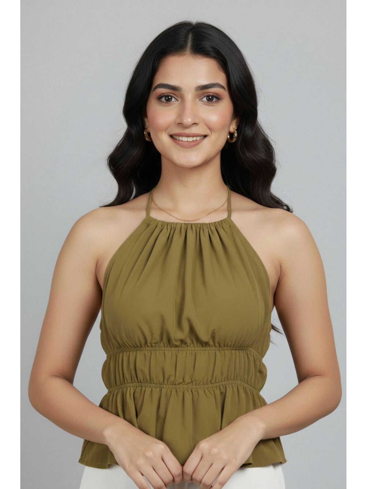 Women Olive Polyester Solid Top | HT67 - view 6
