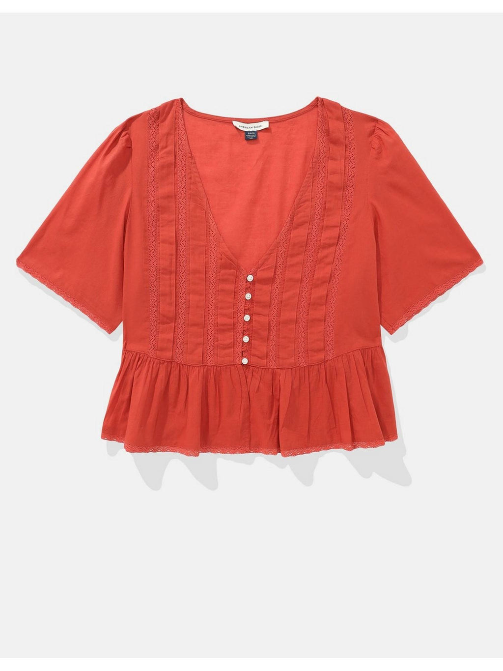 Women Red V-Neck Lace Top | pt51 - view 3