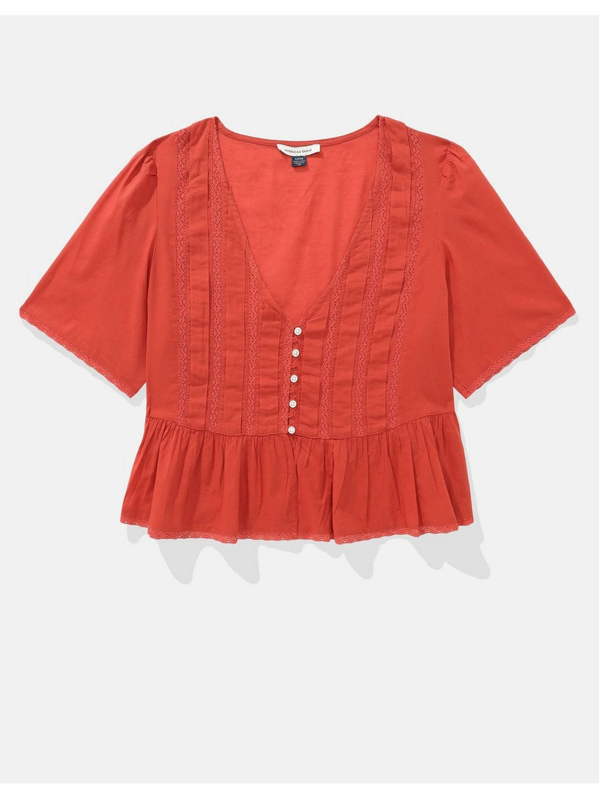 Women Red V-Neck Lace Top | pt51 - view 3