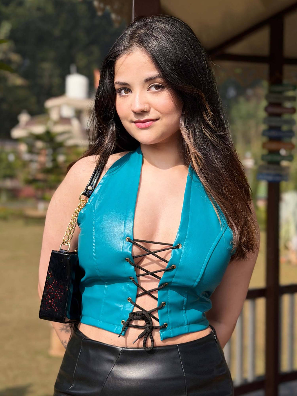 Green Regular Fit Solid/Plain Halter Neck Crop Top | CT61 - view 11