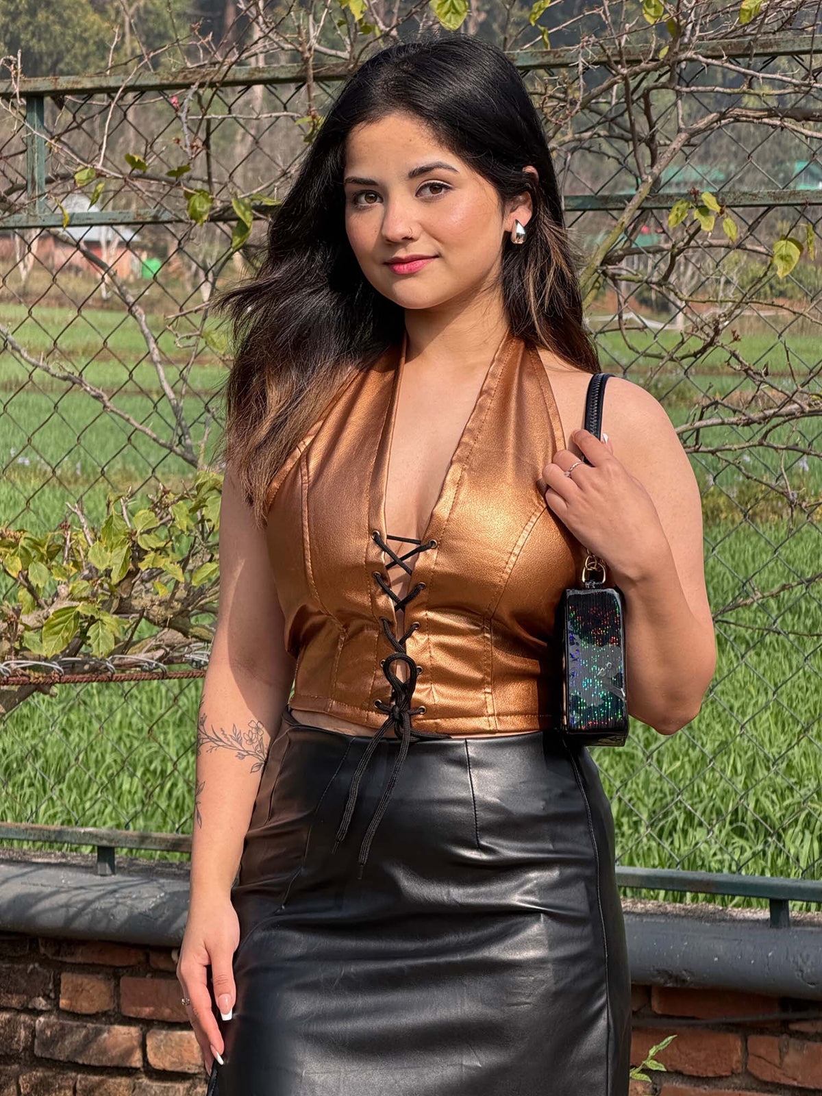 Green Regular Fit Solid/Plain Halter Neck Crop Top | CT61 - view 20