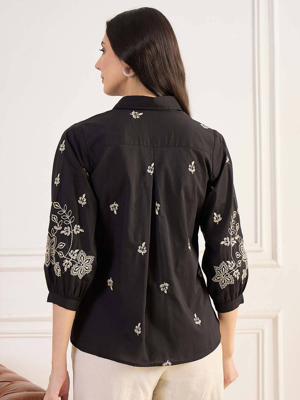 Black Regular Fit Embroidered Collar Neck Shirt | S67 - view 2