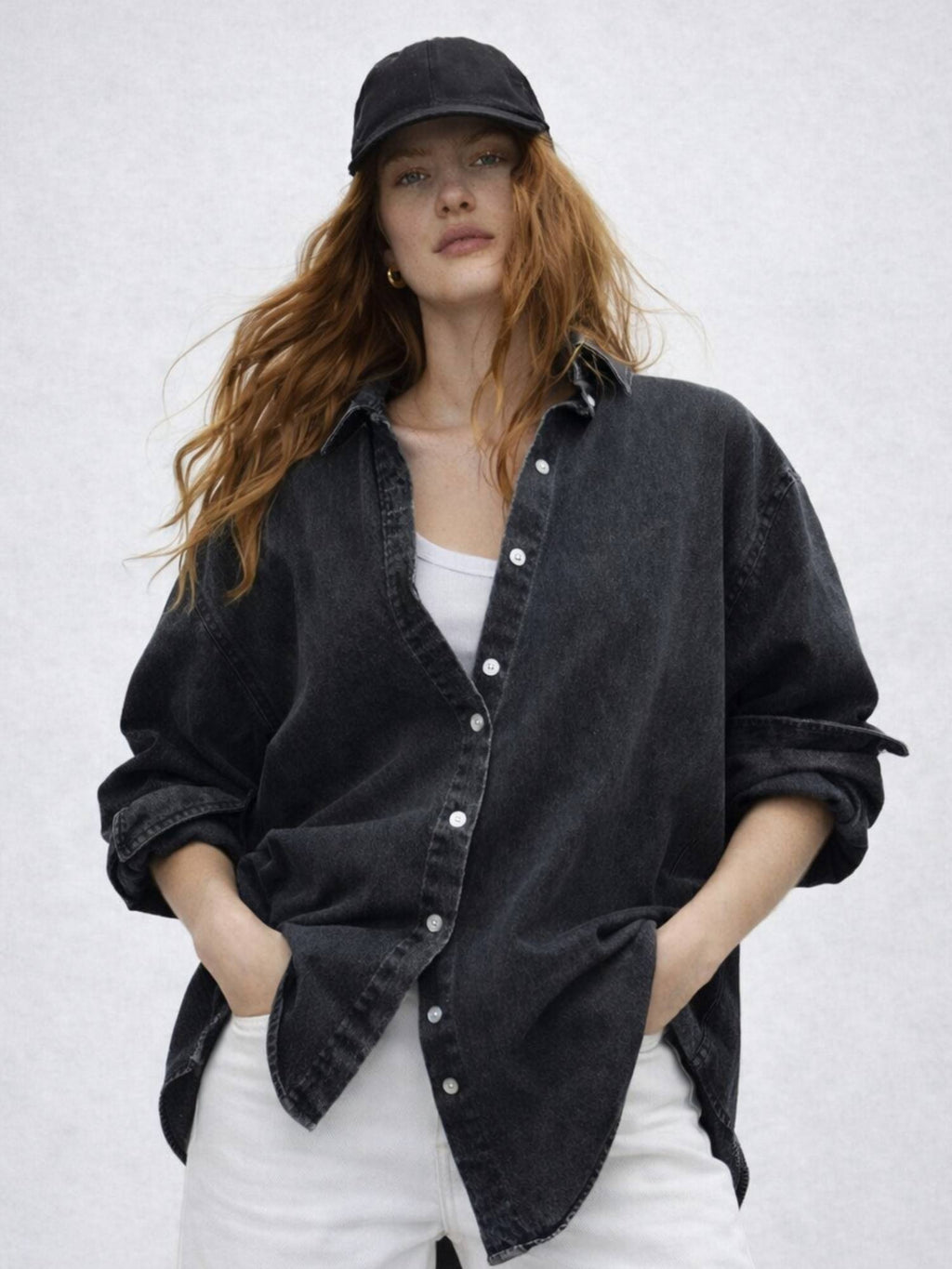 Dark Blue Oversized Denim Shirt | S67 - view 8