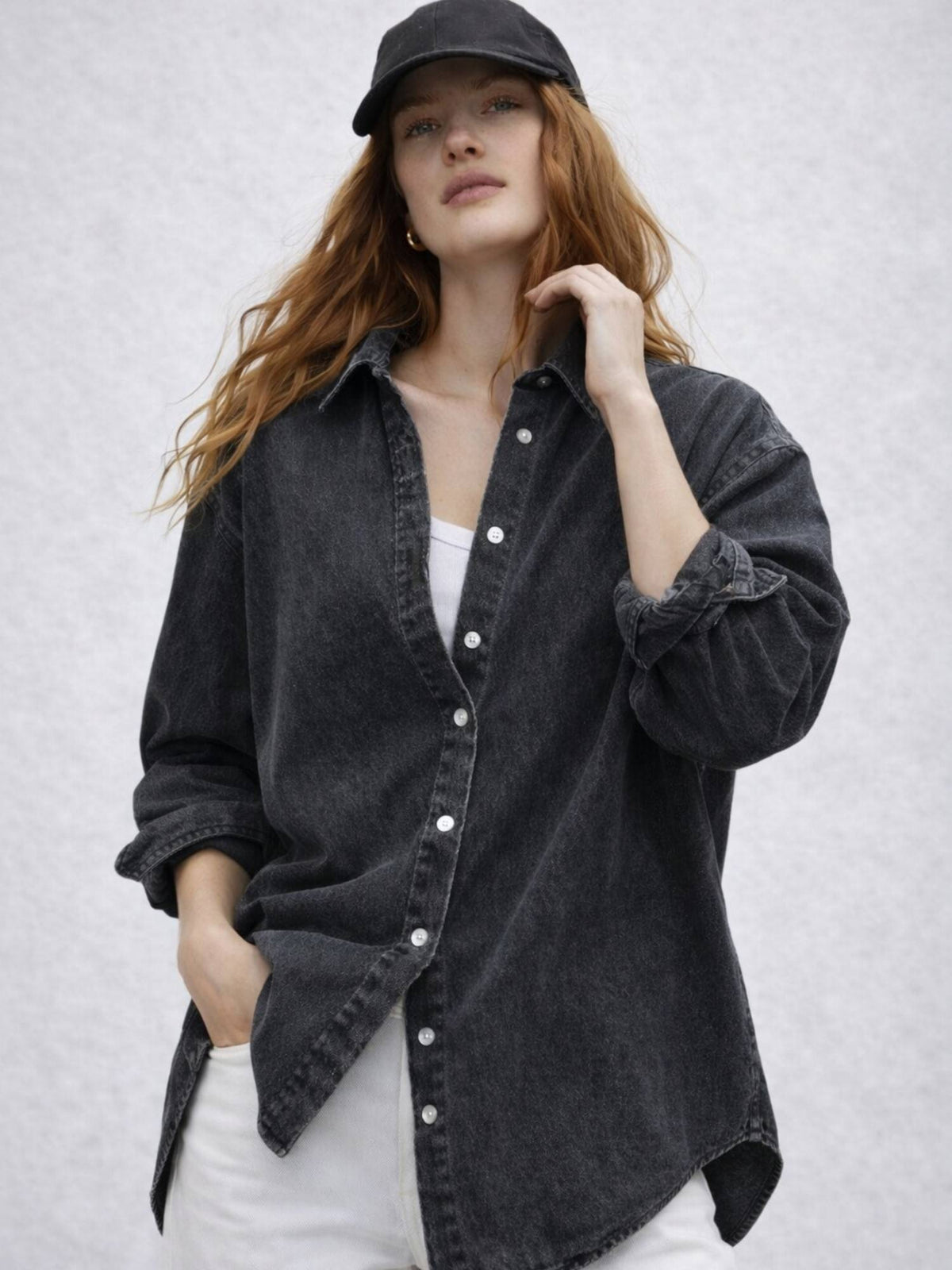 Dark Blue Oversized Denim Shirt | S67 - view 10